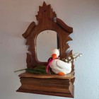 Antique 19th Century Wood Mirror Shelf Ornate Carved Wall Mount Storage Box Lid