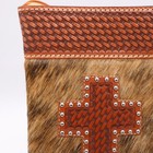 Leather Deerhide Bible Cover Hand Tooled Studded Cross Western 9 5  X 7  - New