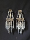 Vintage Antique Pair French Empire Brass Crystal 1 Light Sconces Wall Lights