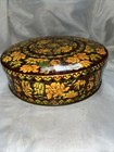 Vtg Daher Round Lidded Tin Box Floral Print Made In England Gift Sewing Cookies 