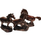 Vintage Wild Horses Statues Heavy Resin Art Decor  Dark Brown  Bronze Color