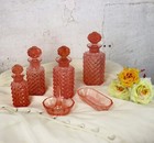 Vanity Dresser Set Depression Glass Pink Bottle Ring Holder 6 Pieces