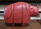 Rare Vintage Red Rhinoceros Piggy Bank Figurine Large 15 lx10 h