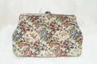 Vintage Makeup Bag  1950 s  Floral Tapestry 5x8  Metal Snap Beige Lining Plastic