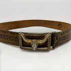 Vtg Boys 60s Bull Longhorn Fabil Tooled Steerhide Leather Western Cowboy Belt 28