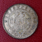 1919 C New Foundland 25 Cents Silver Coin