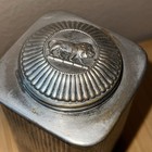 Antique Oranate Tea Caddy Art Deco Tin Silver Plated Lion On Lid
