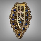 Antique Art Deco Filigree Large Gold Tone   Blue Rhinestone Fur Clip