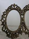 Vintage Ornate Brass Tone Double Oval Picture Frame Easel Back Cast Metal