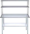 Commercial Kitchen Stainless Steel Table W  Double Overshelf  Heavy Duty