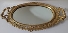 Rare Vtg Gold Tone Ornate Vanity Dresser Tabletop Footed Oval Mirror 21  X 13 