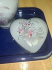 Vintage Hand Painted Japan Dresser Vanity Set 3 Piece With Tray Blue Lilly Gold