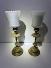 Antique Victorian Gilt Candlestick Pair With Votives