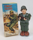 Vintage Soldier Tin Toy Mechanical Combat Japan Shooting Noise Wind Up W  Box