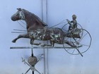 Antique 32  Copper Horse   Sulky Weathervane W  Jockey   Directionals   Mounting