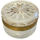 Vintage Crystal Vanity Box Jewelry Casket Trinket Box Brass Band Hinged Lid