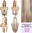 Hd Front Lace Wig Human Hair Blend Highlights  Long Straight Blonde 