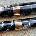 1938 Parker Vacumatic Oversize Os Set Silver Pearl 9k Solid Gold Cap Bands