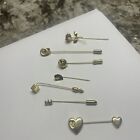 Lot Of 7 Vintage - Modern Lapel Stick Pins Gold Tone Heart Rose Teddy Bear Etc