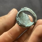 Ancient Roman Style Bronze Lapis Lazuli Intaglio Stone Ring With Rare Patina 