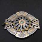 Vintage 1930s Art Deco Brass Enamel Belt Buckle Multicolor Floral Design
