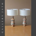 Vintage  Pair Mid Century Atomic Table Lamps  Porcelain 50s Mcm Designer Decor 