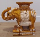 Vintage Ceramic Elephant Garden Stool  Plant Chinese Indian Good Luck Trunk Up