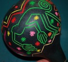 Vtg Maraca Shaker Gourd Handmade Music Instrument Carved Nazca Lines Figures