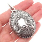 800 Silver Antique Art Deco France Flower Repousse Oxidized Locket Pendant