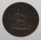 1870 Spain 2 Two Dos Centimos Dos Gramos Nice Old Coin - Lion         