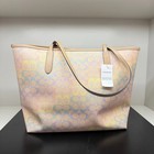Coach Cda93 City Tote Bag In Rainbow Signature Canvas Silver  Sand Multi Nwt