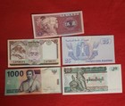 Mixed Lot 5 Different World Paper Money Banknotes Currency Foreign  Unc