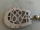 Antique 1884 Year 19th Century Cast Iron Trivet Horse Good Luck Wood Handle 10 
