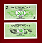 Partially-engraved Abnc Australia Unc Notes   2 00    5 00 World-expo 1988 Notes