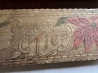 Antique 2-old Pyrography Burnt Wood Dresser Box Gloves   Ties -flowers