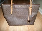 Michael Kors Ciara Signature Tote Large Brown Gold Hardware Zip Top Excellent 