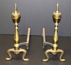 Vintage Fireplace Andirons Federal Style Solid Brass   Cast Iron Set Of 2