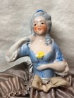 7    Antique Japanese Porcelain 3 5    Half 1 2 Doll Pin Cushion Blue Corset  Cc