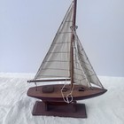 Vintage Wooden Pond Yacht Model Sailboat  with Stand 14 5 X 10