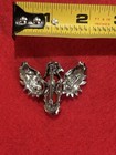 Vintage Patriotic Silver Plated With Blue   Red Cabochon Belly Eagle Brooch Pin