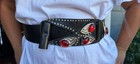 Women   s Black Wide Waist Belt Adjustable Buckle Red Cabochon Studded