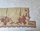 Antique Vintage French Linen Shelf Mantle Valence Embroidered With Red Baskets