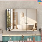 Bathroom Mirror Cabinet Wall Mount Storage Organizer W  Door  Shelves  Aluminum