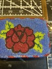Native Ameridan Beaded Belt Buckle Blue With Red And Red Rose