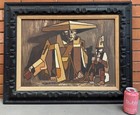 Vintage Cubist Figural Oil Painting Signed Mid Century Mcm Modern Art Abstract