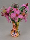 Vintage French Beaded 9 Flowers Bouquet Tall Exotic Purple Pink Red Magenta Gold