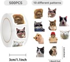 500pcs Cat Meme Stickers Roll 10 Styles Funny Cute Multicolor 