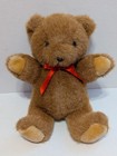 Vintage Milaca Mills Inc  Classic Brown Teddy Bear Red Bow Plush Stuffed Animal
