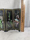 Vintage Mini  Asian Style Ebonized Chinoiseries Four Panel Floral With Birds 11 