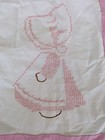 Handmade Quilted Cross Stitch Pink Bonnet Girl Wall Hanging Nursery Cottage 